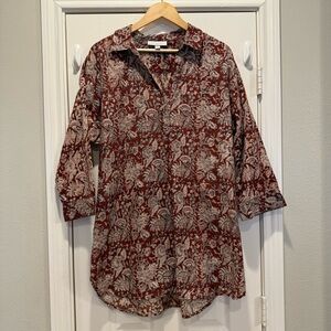 PureJill Organic Cotton J Jill Size L Collared Paisley Long Sleeve Shirt Dress
